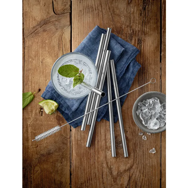 Baric Trinkhalm-Set Cromargan®, 18 cm, 6-teilig plus mit Reinigungsbürste