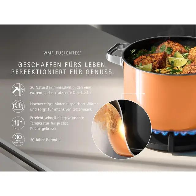 Fusiontec Mineral Pro, Schmortopf mit Deckel, 28 cm, Papaya Orange