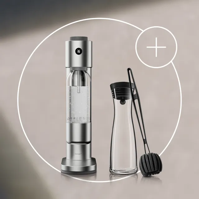 Set: Element One Wassersprudler, Edelstahl mit Wasserkaraffe und Reinigungsbürste