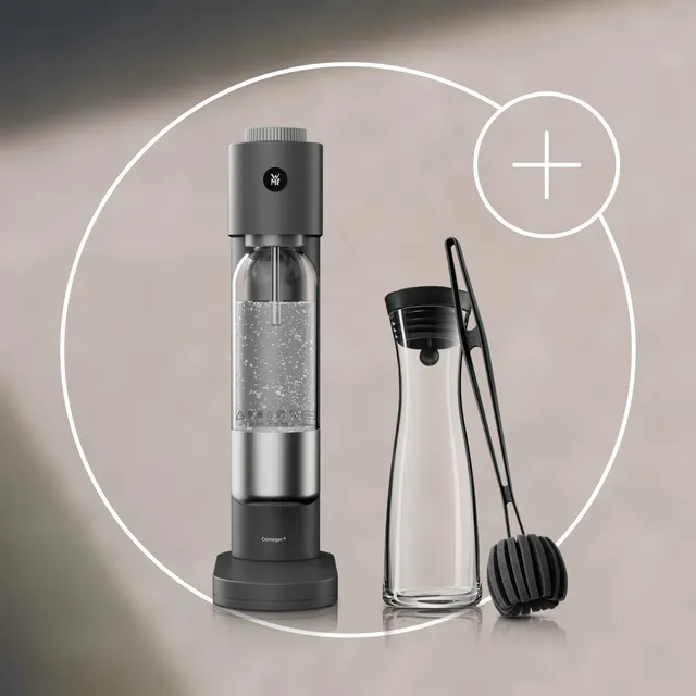 Set: Element One Wassersprudler, Lava, mit Wasserkaraffe und Reinigungsbürste