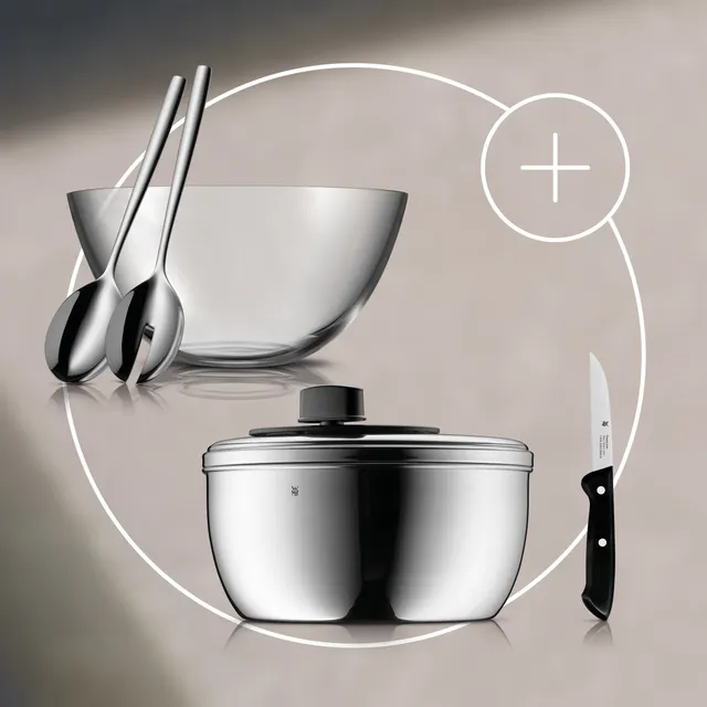 Set: Taverno Salat-Set, 3-teilig, Gourmet Salatschleuder und Classic Line Gemüsemesser