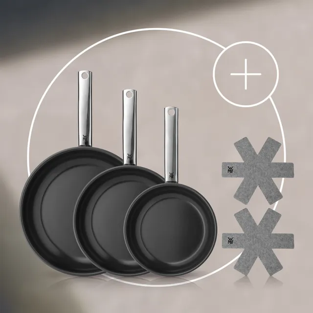 Set: WMF Durado Bratpfannen-Set, 3-teilig, mit Pfannenschutzmatten-Set, 2-teilig