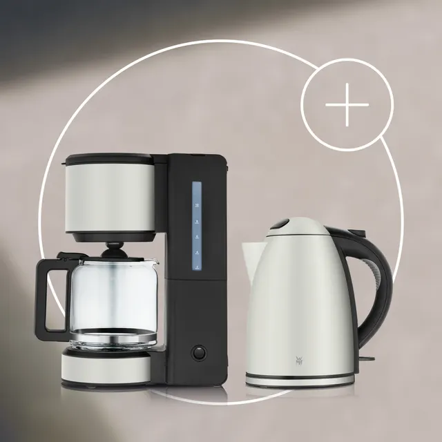 Set: WMF Stelio Wasserkocher 1,7L und Filterkaffeemaschine aus Glas, Paper White