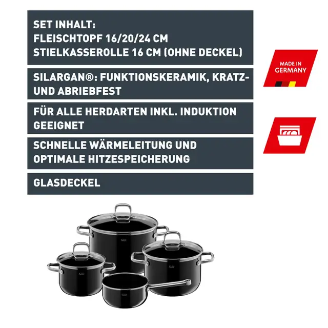 Silit Silargan® Elegance Topf-Set, 4-teilig, Black