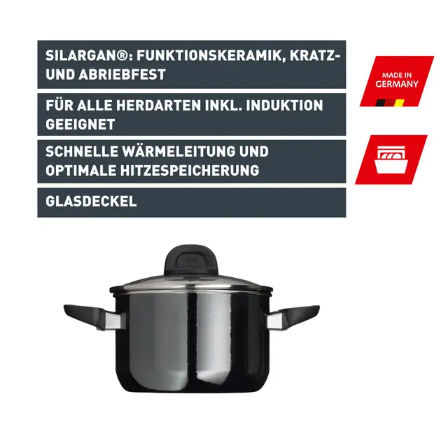 Silit Silargan® Modesto Bratentopf mit Deckel, 16 cm, Black