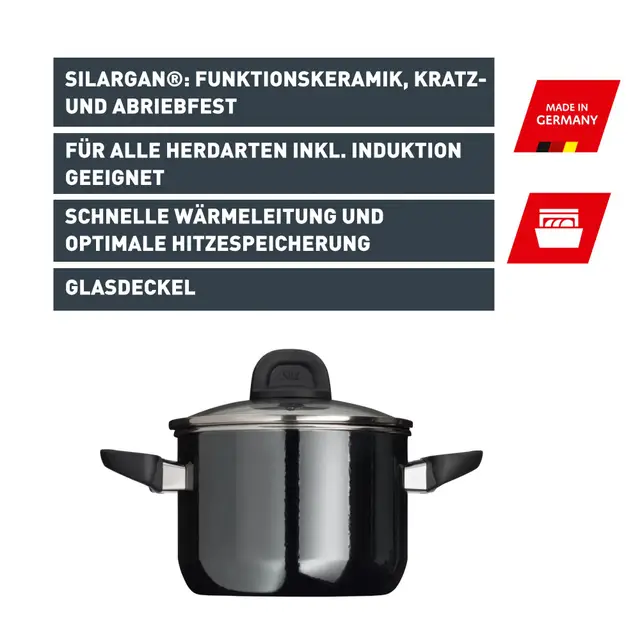 Silit Silargan® Modesto Bratentopf mit Deckel, 20 cm, Black