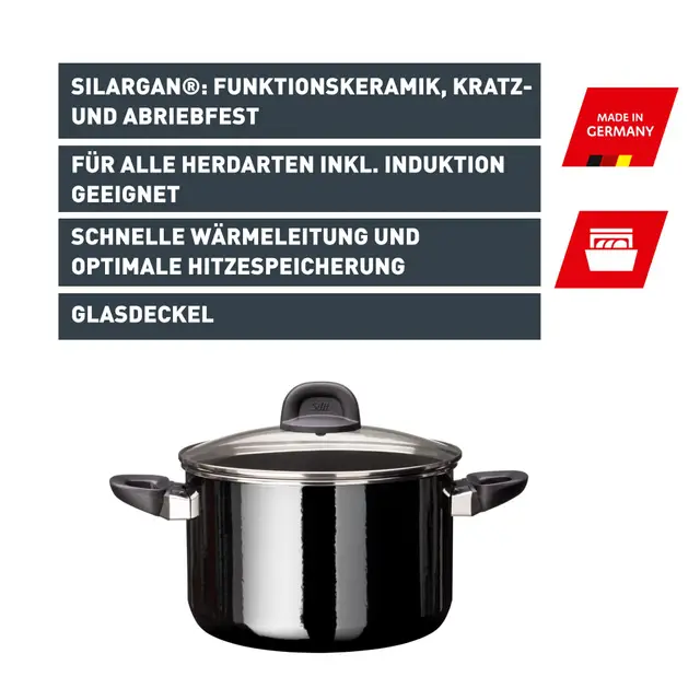 Silit Silargan® Modesto Kochtopf mit Deckel, 24 cm, Black