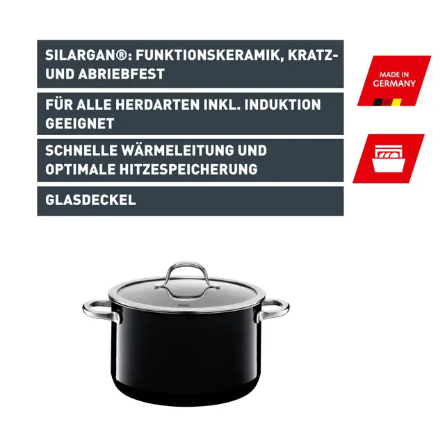 Silit Silargan® Passion Kochtopf mit Deckel, 24 cm, Black