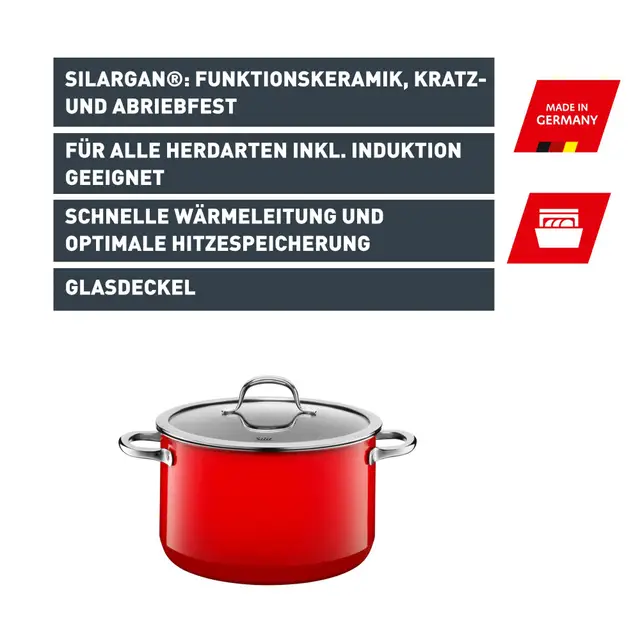 Silit Silargan® Passion Kochtopf mit Deckel, 24 cm, Red
